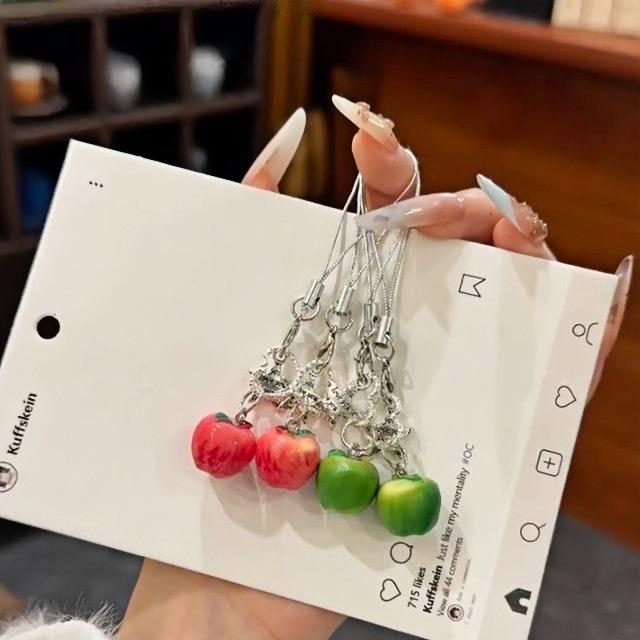 Creative Simulation Apple Phone Chain Flat Fruit Pendant Bag Keychain Backpack Charm Gift For Women
