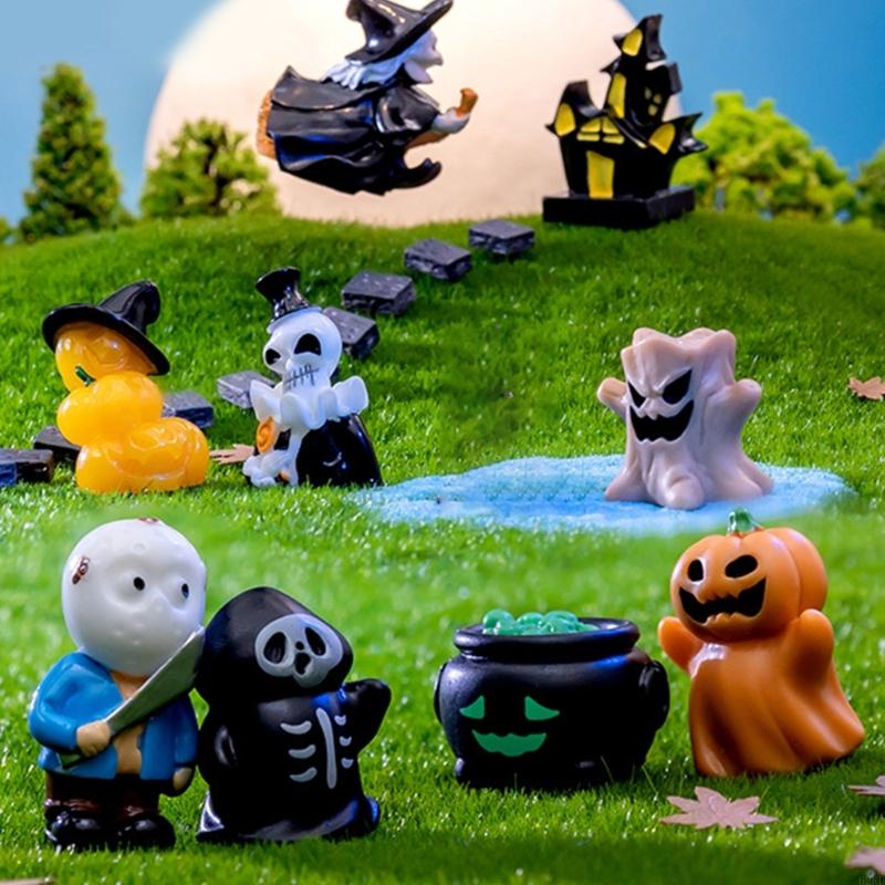 62KD Halloween Miniature Decors Set of 10 for Party and Miniature Garden Landscape