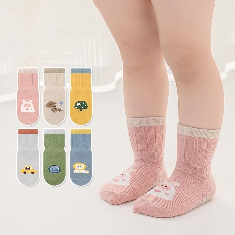 Cute Cartoon Baby Long Socks Rubber Bottom Anti-slip Children Floor Sock Spring Autumn Infant Cotton Socks 0-5Year Kids Footwear
