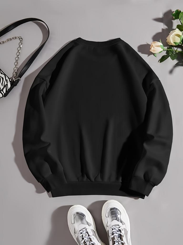 Dia dos Namorados Smile Print Crew Neck Pulôver Solto Moletom de Manga Longa