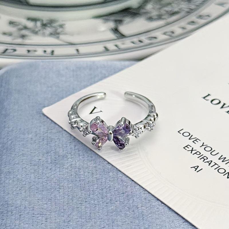 Irregular Color Butterfly Pink Zir*****Pen Ring Personality Niche Design Advanced Sense Love Stacked Ring Woman