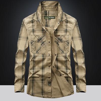 Autumn Winter Men's Plus Size Casual Plaid Shirts Long-sleeved Cotton Shirts