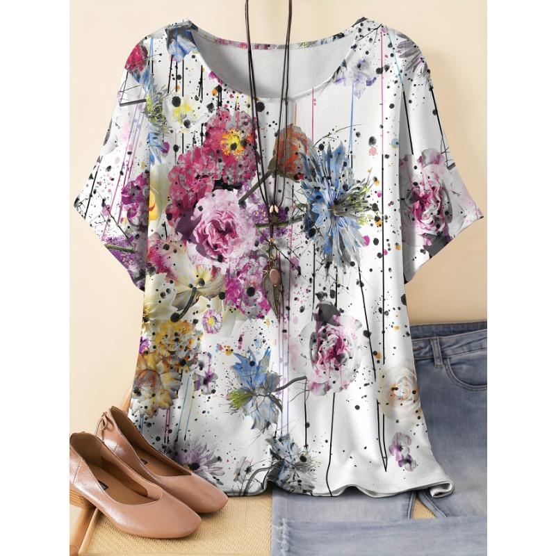 

Large Print T-shirt, Women s Casual and Comfortable Round Neck Short Sleeved Top S