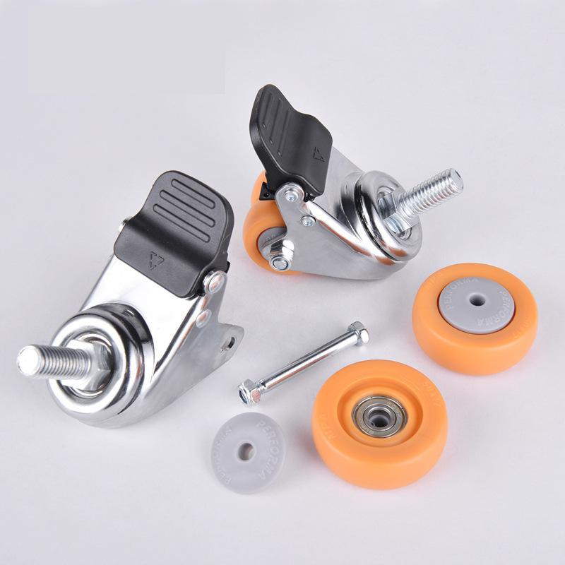 4-Pack Heavy Duty 1.5" Dual-Row Caster Wheels with Lead Screw - Universal/Brake M12/M10×25mm for Oven Racks & Mobile Shelves