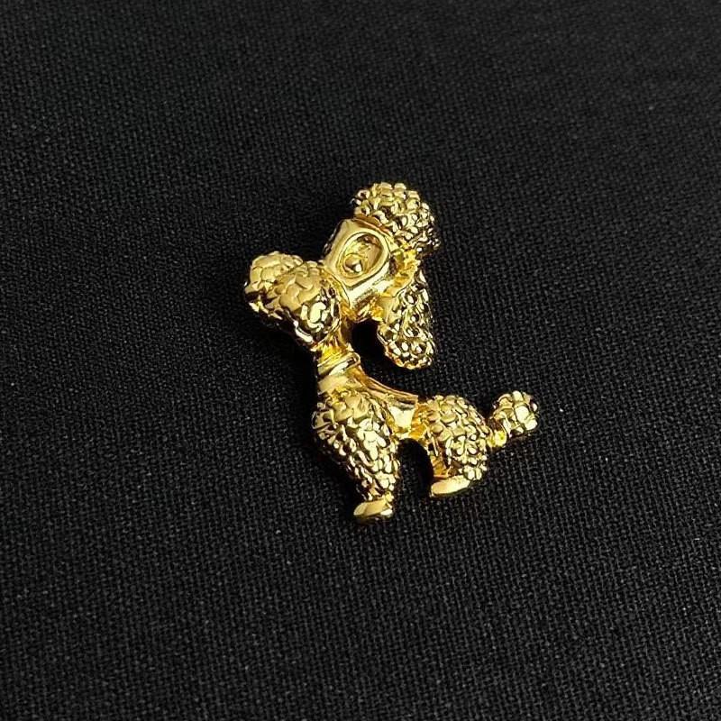 Retro Stainless Steel Poodle Brooch Women'S Light Luxury Niche High-End Suit Pin High-End Corsage