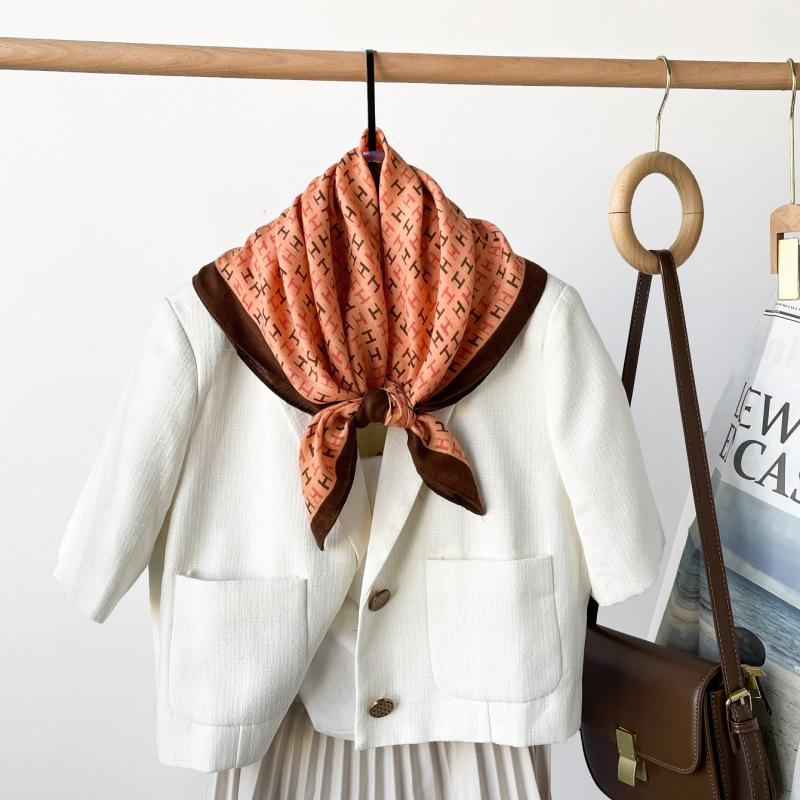 Retro Cotton And Linen Herringbone Pattern Small Square Scarf Silk Scarf Versatile Square Scarf Belt Silk Scarf Clothing With Neck Scarf