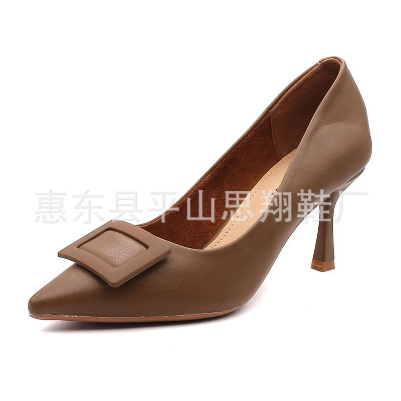 7-Square Buckle Shoes Women's Spring New Pointed Stiletto High Heels Women's Professional Commuter Women's Shoes