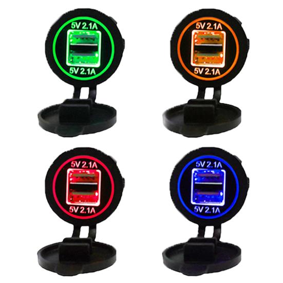 5V 2.1A doble USB-porter LED-skjerm Bilmotorsykkeltelefonladerkontaktadapter