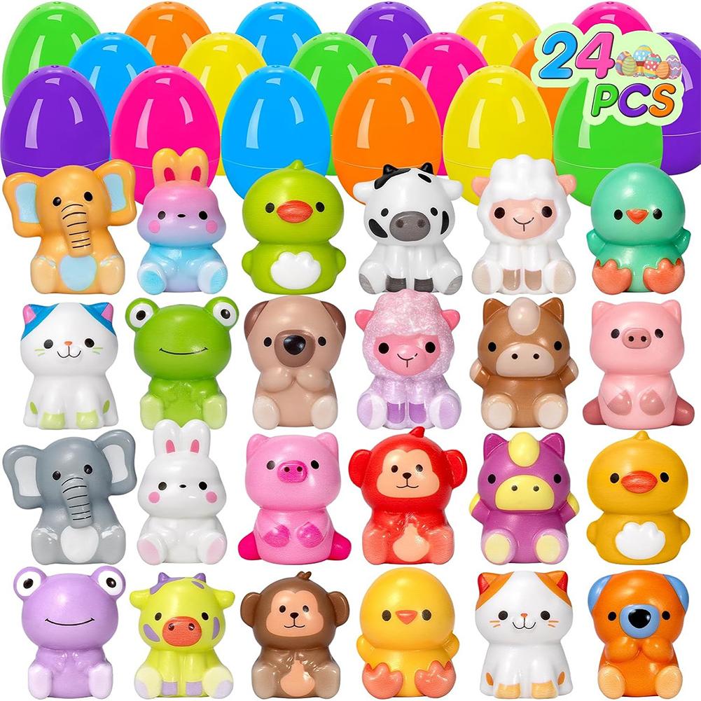 12/24/48 Pack Kids Easter Egg Hunt Game Party Favors Prefilled Easter Eggs Stress Relief Toys with Mini Plush Toy Easter Basket