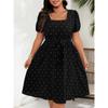 Übergröße Damen Elegante Vintage Polka Dot Taillenbindung Quadratischer Ausschnitt Saum Kleider