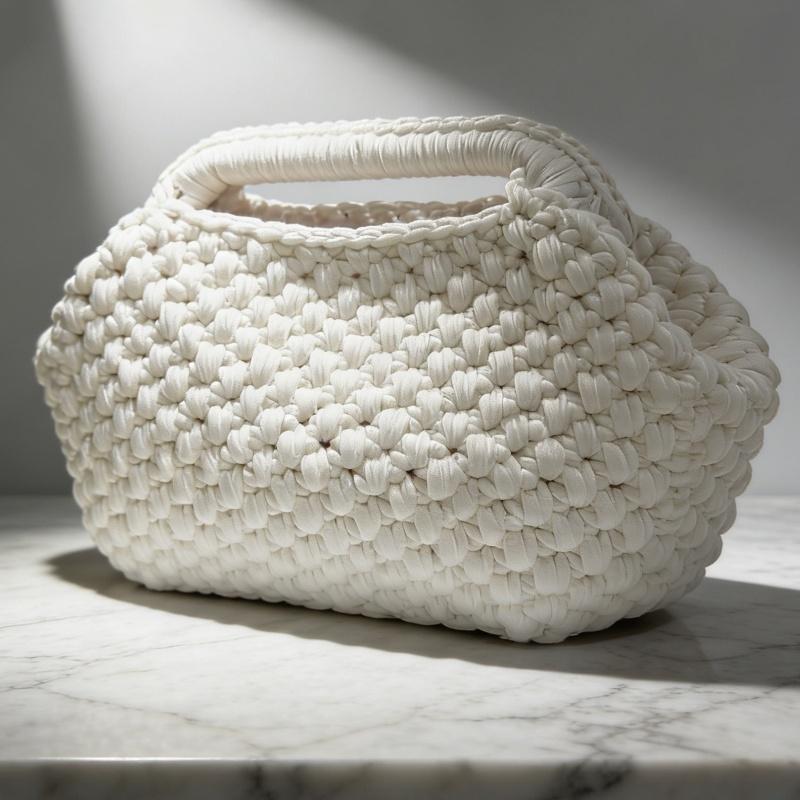 

Cotton Rope Handmade Woven Handbag Fashionable Makeup Portable Hand Held Purse Women Leisure Vacation Beach Bag