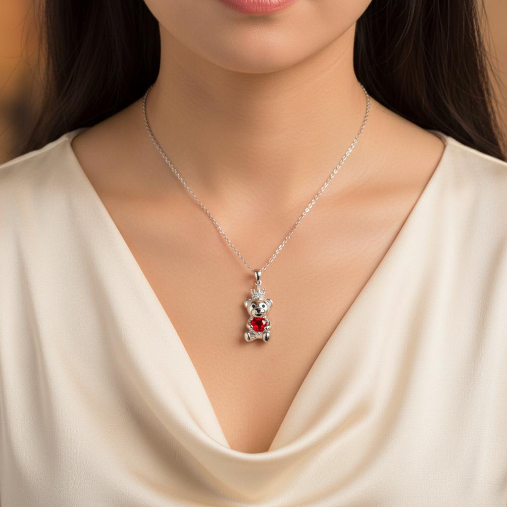 High-End European & American Micro-Inlaid Cute Bear Pendant Necklace for Women – Trendy Clavicle Chain Accessory