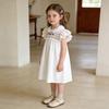Girls Cotton Dress White Embroidered Smocked Sleeve Princess Kids Party