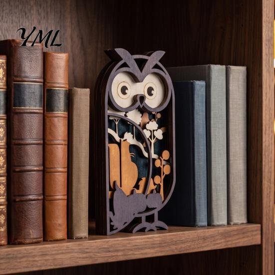 Artistic Owl Ornaments for Entrance Multi Layer Wooden Figurine, 3D Layered Crafts, Creative Wood Decorative Animal Statues Carving Home Bedroom