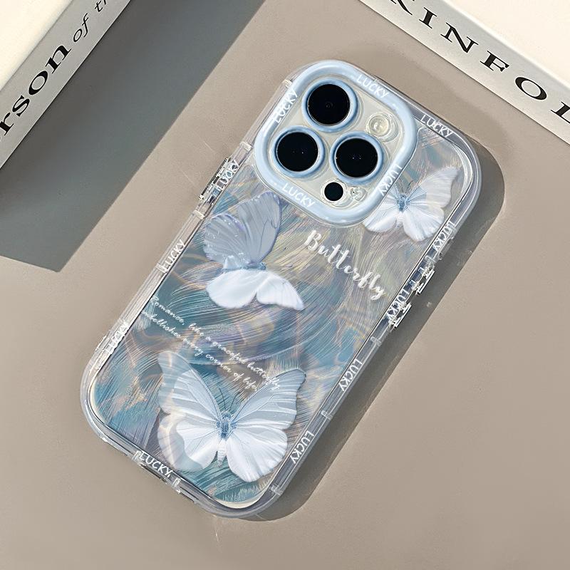 Water Rippled Butterfly Applicable To Apple 16promax Cream Feather Yarn Transparent 14 Mobile Phone Case IPhone 13 Cute