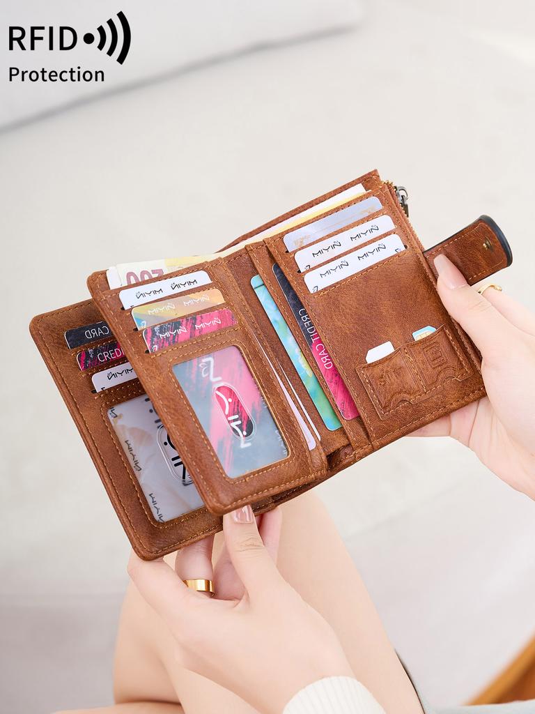 Women's Retro Wallet RFID Anti-theft Short Wallet Handbag Trifold Large Capacity Card Holder Coin Purse ID Card Credit Card Holder Wallet