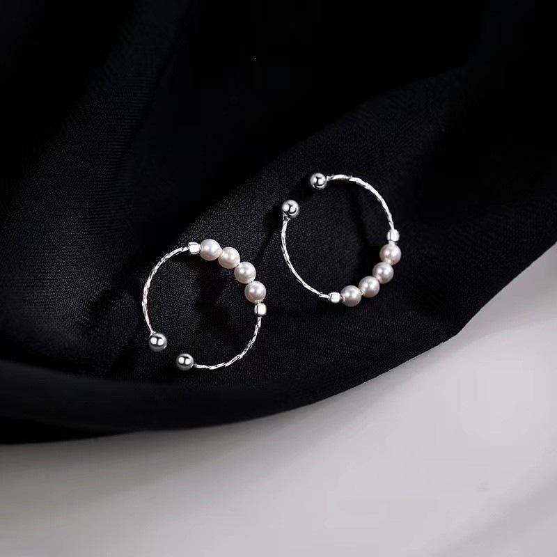 925 Silver-Plated Pearl Open Ring - Minimalist Index & Pinky Design for Women