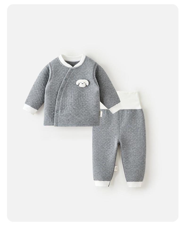 Infant Quilted Winter Set: Baby Warm Underwear with Split Clothes, Autumn Pants & Shirts