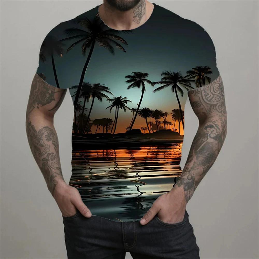 Summer Beach men's T-shirt 3D coconut tree print men's and women's Hawaiian T-shirt oversized T-shirt short sleeved top travel suit