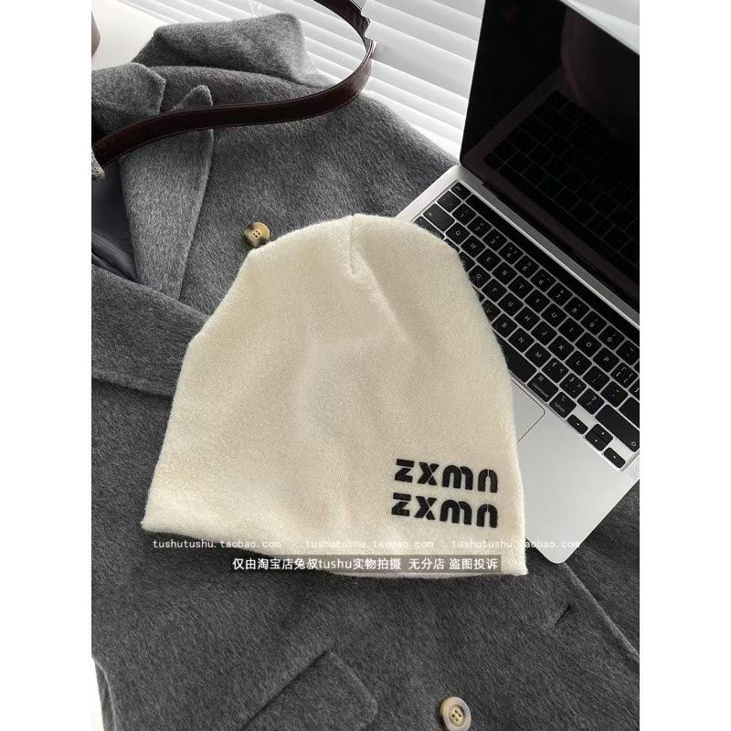 Wool gray knitted pile hat women's autumn and winter big head circumference warm hat ear protector head cold hat showing small face