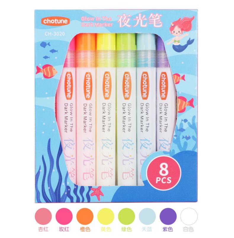 8 Colors Fluorescent Pens Highlighter Colorful Paint Pen Glow in The Dark Bright DIY Luminous Marker Pen Craft Pen for Drawing