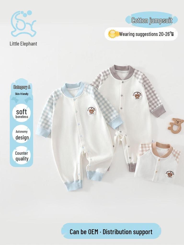 Four Seasons Birthday Bear Newborn Bodysuit - Pure Cotton Baby Belly Protection Romper Jumpsuit