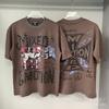 Unisex Vintage American Style Loose Fit Cotton Tee With Embellished Letter Print Round Neck Short Sleeve