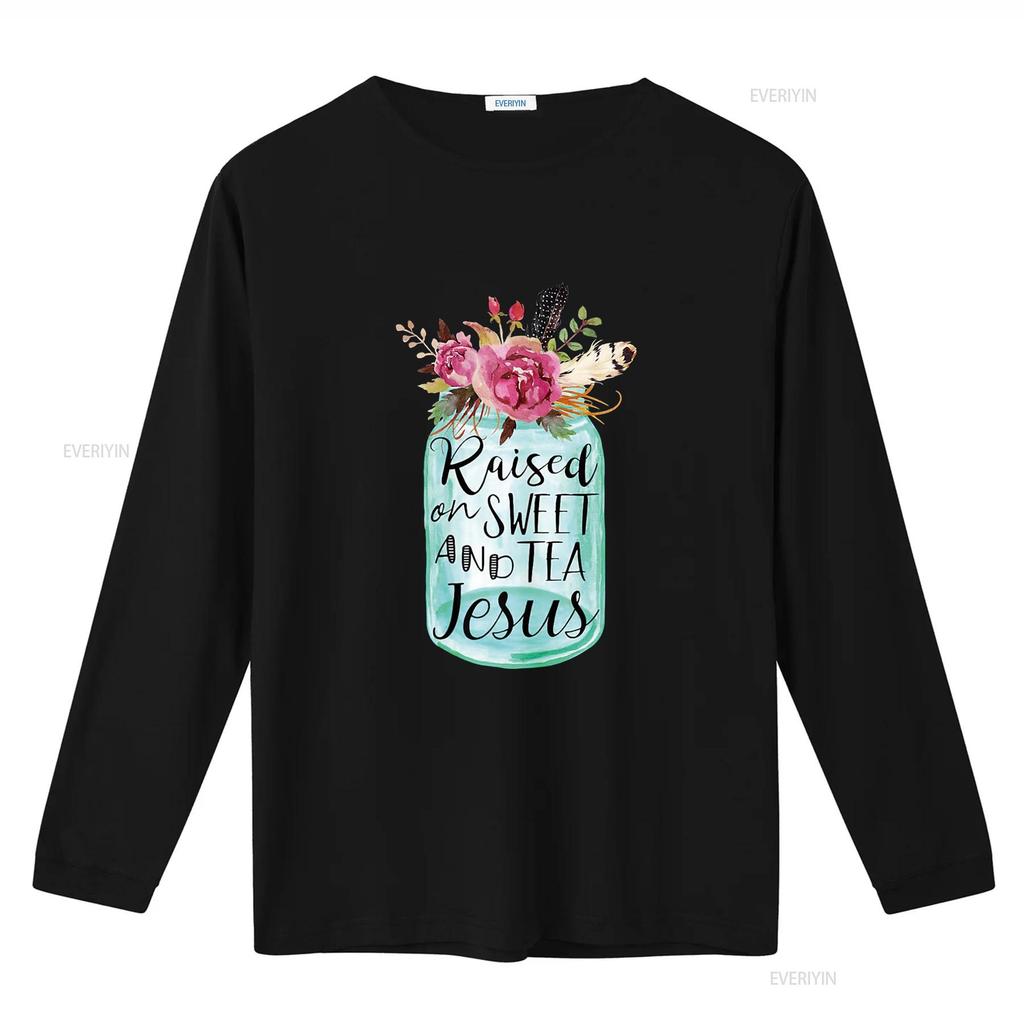 Raised On Sweet Tea And Jesus T Shirt Vintage Washed Fashion Stretched Graphic Casual Soft Streetwear Unisex Breathable Homme