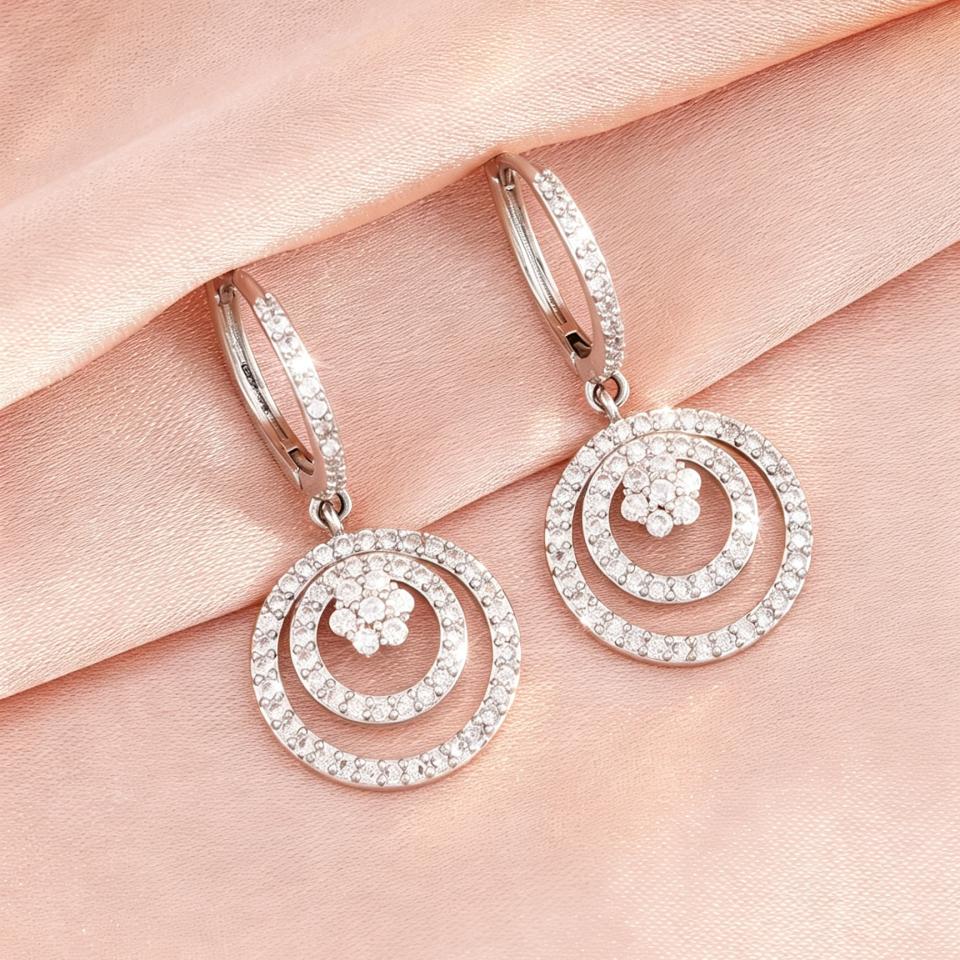 ZAKOL Sparkling Double Layer Circle Hoop Earrings For Women Elegant Full Paved Zircon Dangle Earrings Wedding Party Jewelry Gift