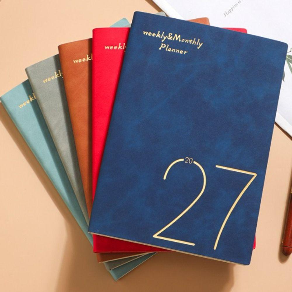 PU Leather Cover 2027 Planner Notebooks Wear-resistant Daily/Weekly/Monthly Agenda Book  School