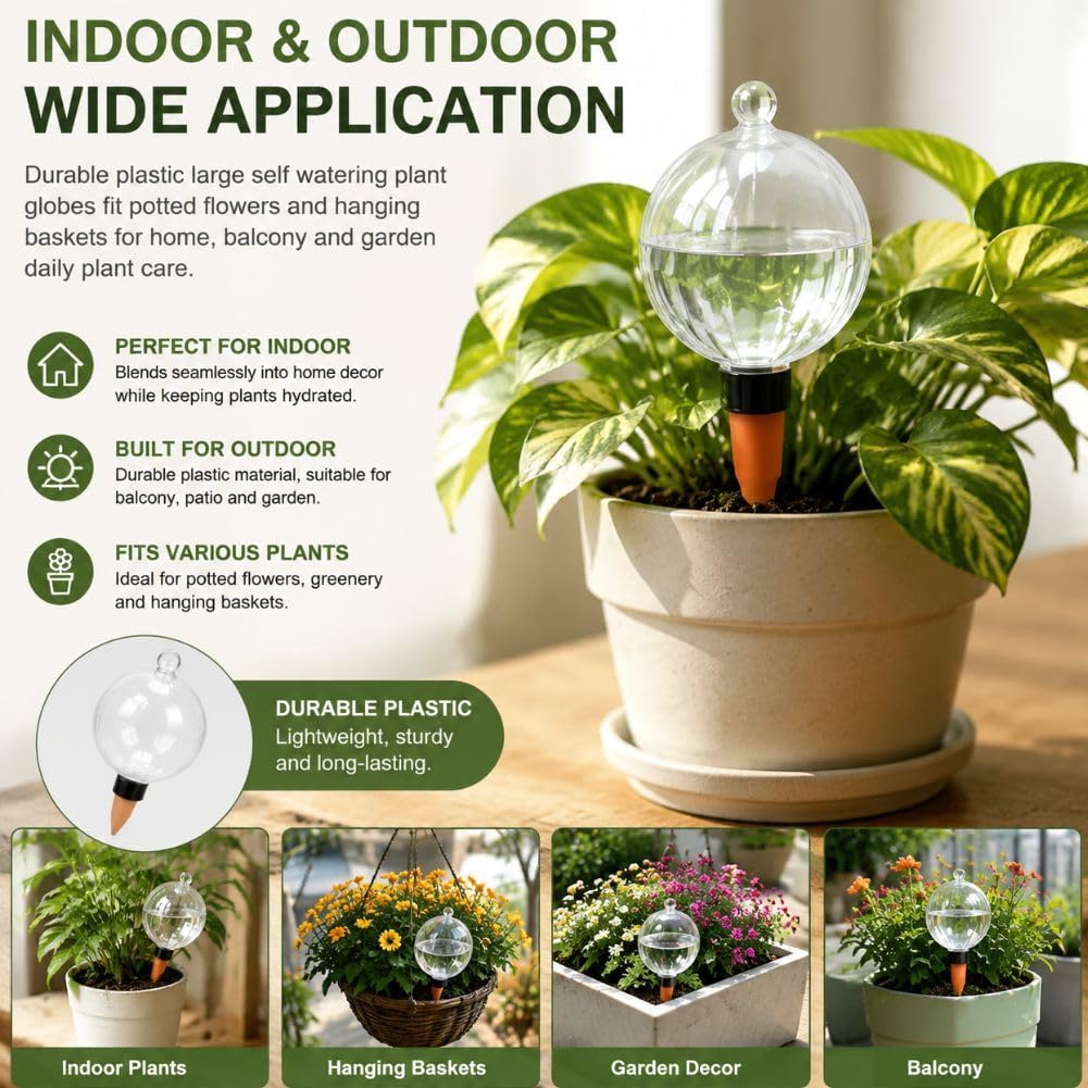 4PCS Self Plant Watering Globes Automatic Waterer with Terracotta Spikes for Vacations Plant Care with Slow Water for Consistent Hydration