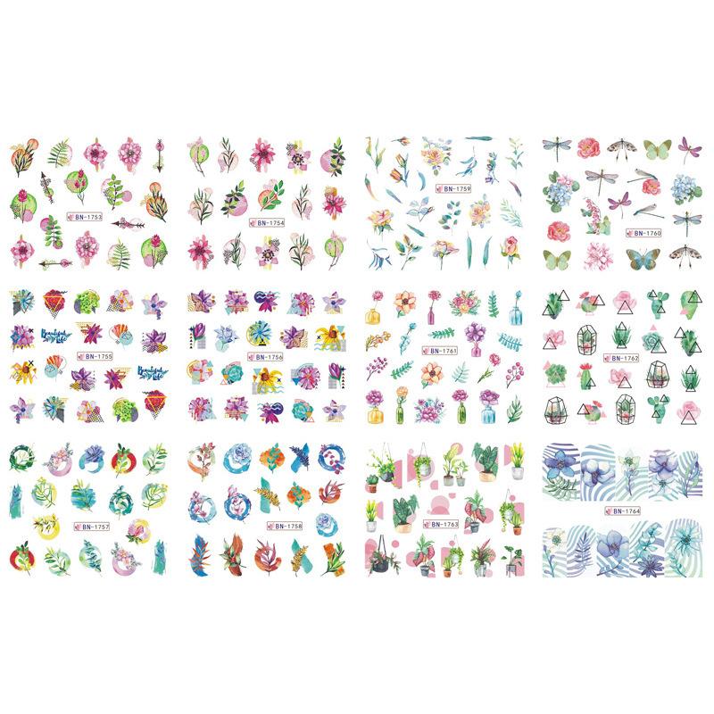 12 Styles Nail Art Water Transfer Sticker English Abstract Image Transfer Slider Decoration