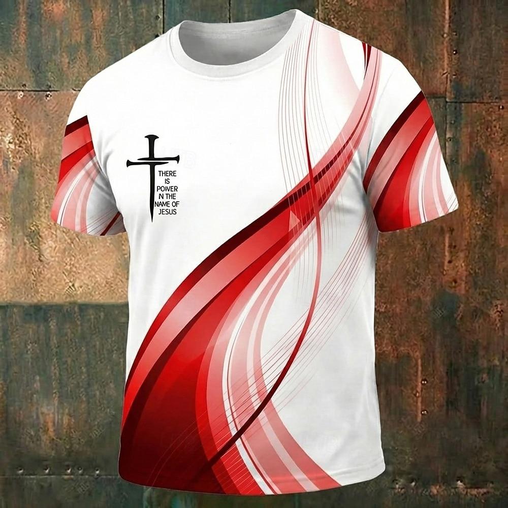 Men's Bible Cross Graphic T Shirt All Over Print Gradient Crew Neck Short Sleeve Christian Faith Gift Designer Clothing