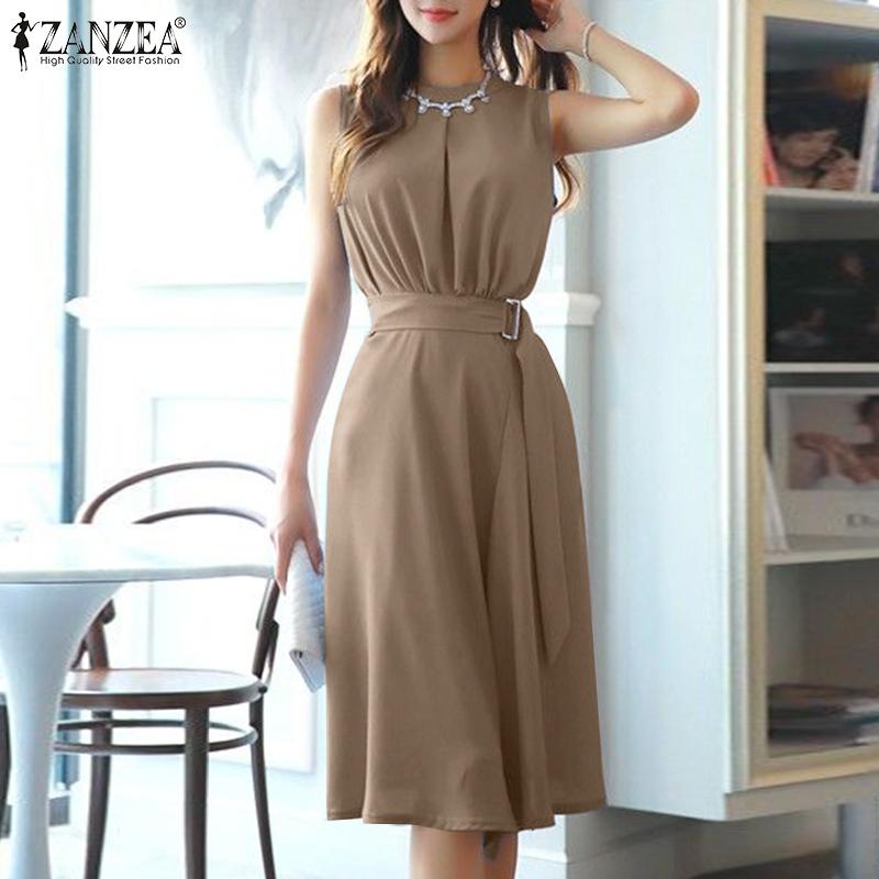 

ZANZEA Летнее повседневное платье-туника без рукавов с круглым вырезом