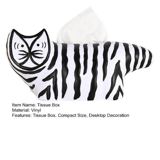 Yousheng Tissue Box, Striped Cat Shape Dispenser, with Ample Interior Space Vinyl Tissue Case, Compact Decorative Durable Paper