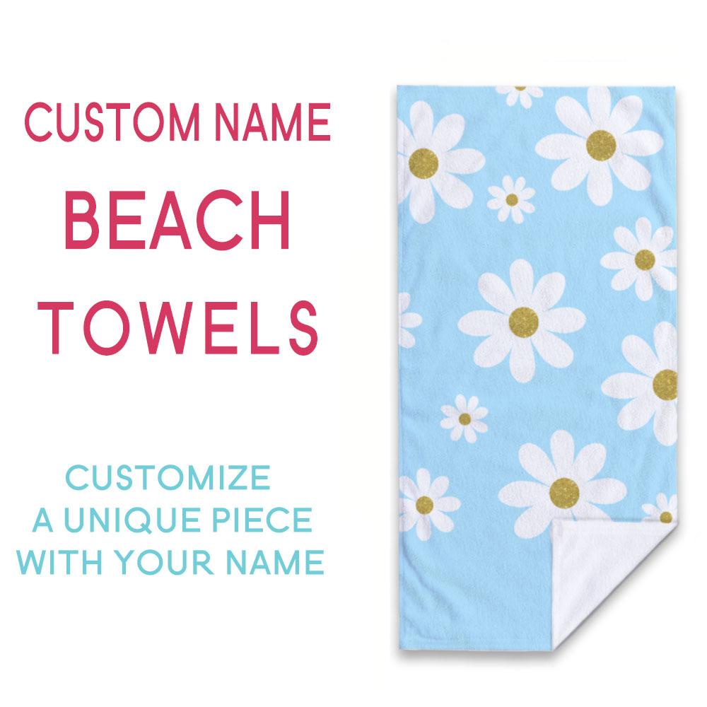 Personalized Beach Towel Daisy Design Custom Name logo Microfiber Beach Towel Thin Absorbent for Beach Swimming Yoga Bath Sports