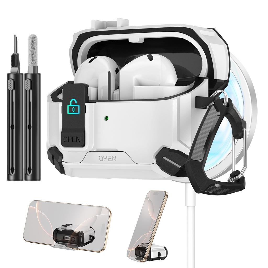 Phone Stand Case for Samsung Galaxy Buds 3/3Pro Secure Lock Case with MagSafe Protective Case with Cleaner Kit For Galaxy Buds 3