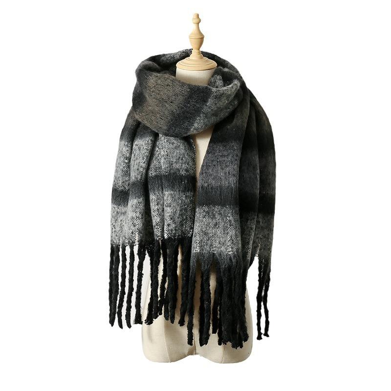 Striped Scarf Women's Autumn and Winter High-end Sense Mohair Color Warm Versatile Shawl Atmosphere Scarf Tide