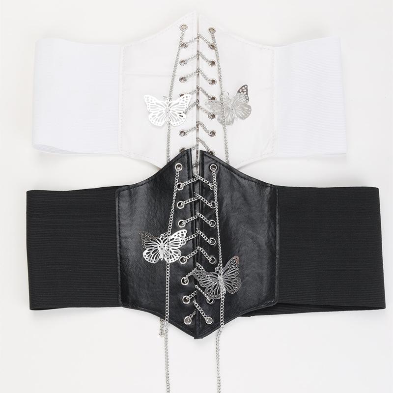 Women's Stretch Corset Waistband Butterfly Chain Wide Waistband Elastic Hip Hop Belt