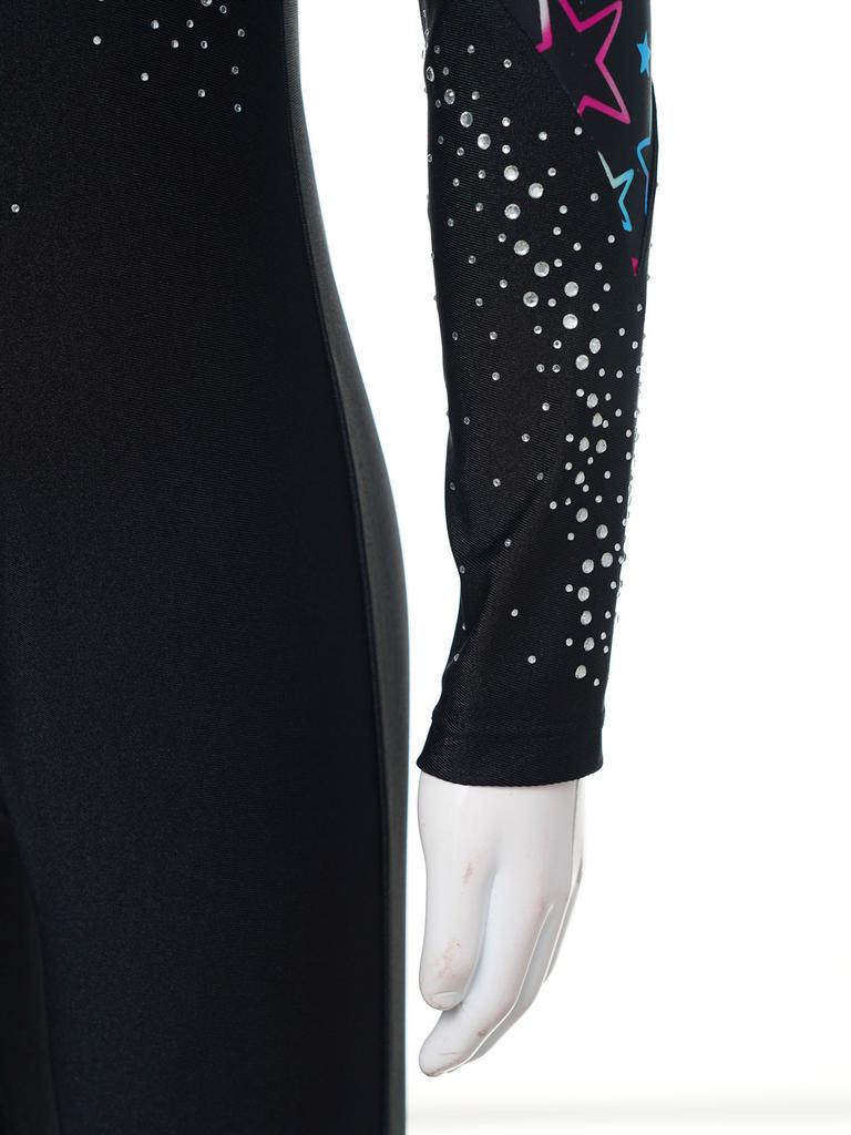 Mädchen Performance Jumpsuit Mock Neck Design Langarm Leotard Glänzende Strasssteine Akrobatik Outfit