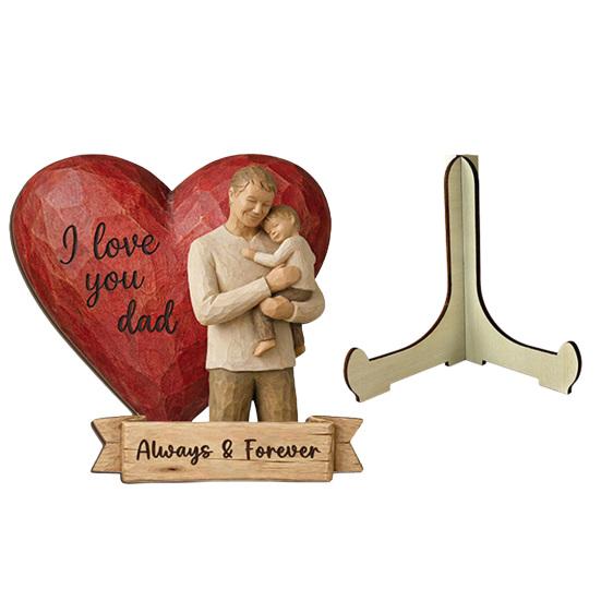 Wooden Ornament with Stable Base, Father Day Wooden Ornament, Decorative Resin Sculpture Family Love Decor for Desktop Bookshelf