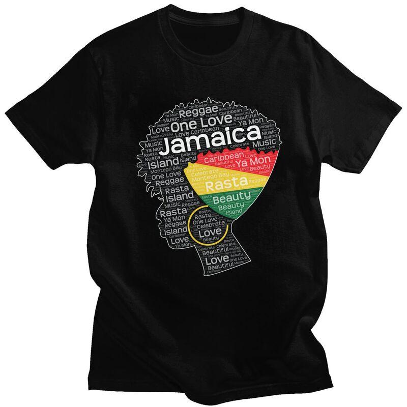 Individuelle Jamaika Jamaikanerin Afro-Puff T-Shirts für Herren Kurzarm Freizeit T-Shirt Afro Wortkunst T-Shirts Reine Baumwolle T-Shirts