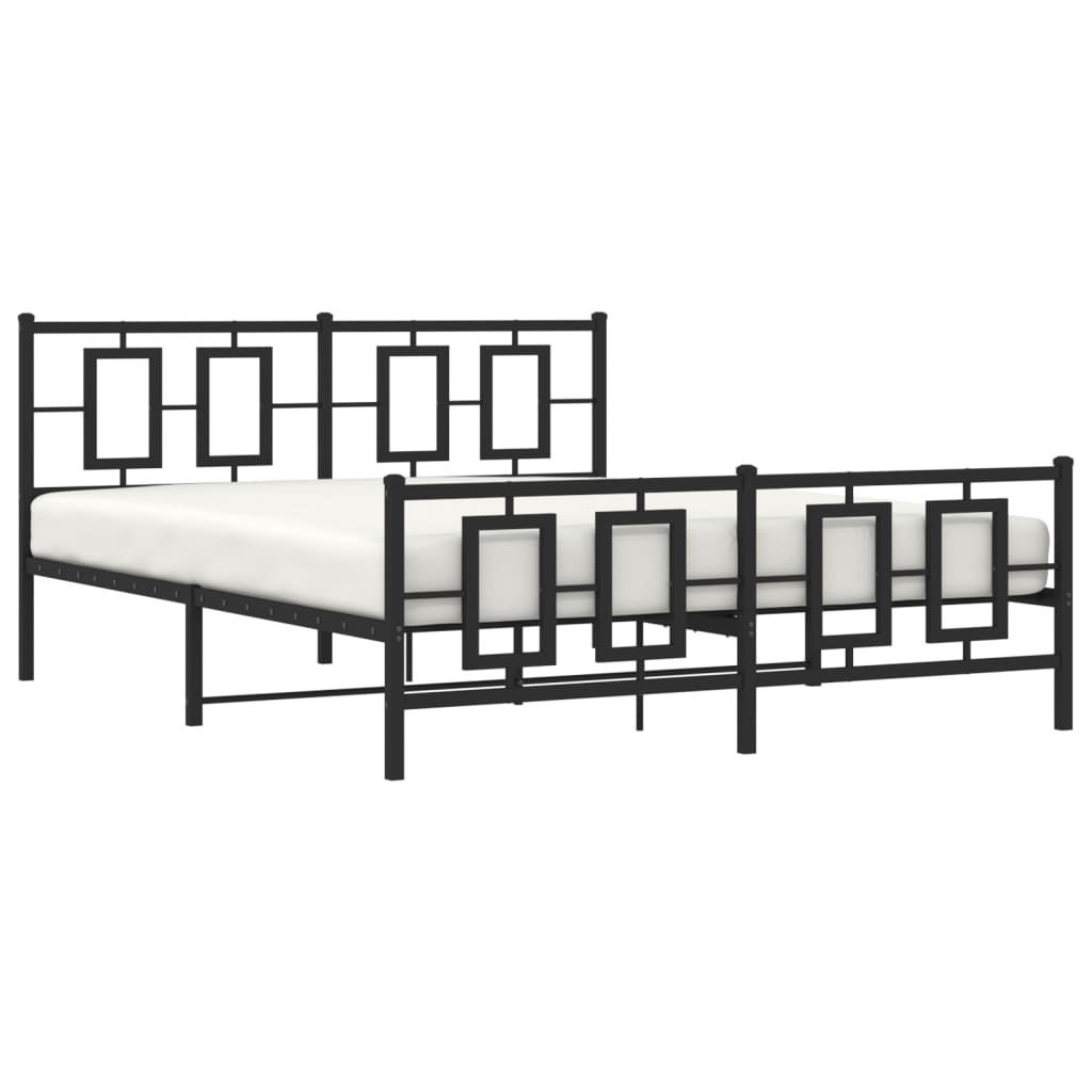 Metal Bed Frame with Headboard and Footboard Black 150x200 Cm
