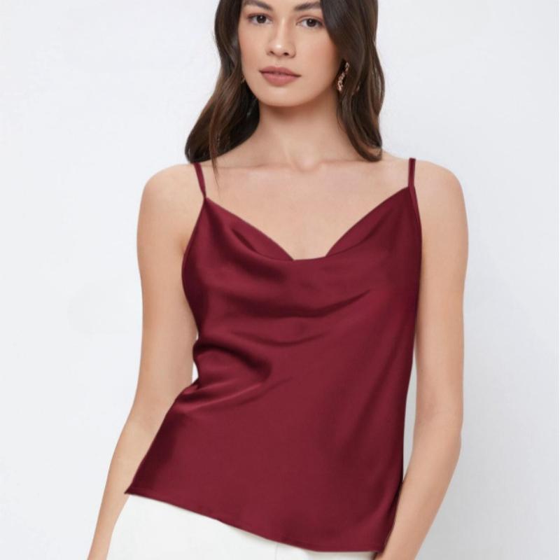 Summer Sleeveless Satin Base Casual Tank Tops Women Pile Collar Sexy Loose Tanks Women's Camis Elegant Slim Fit Simple Female Straps Tank Vest 26559