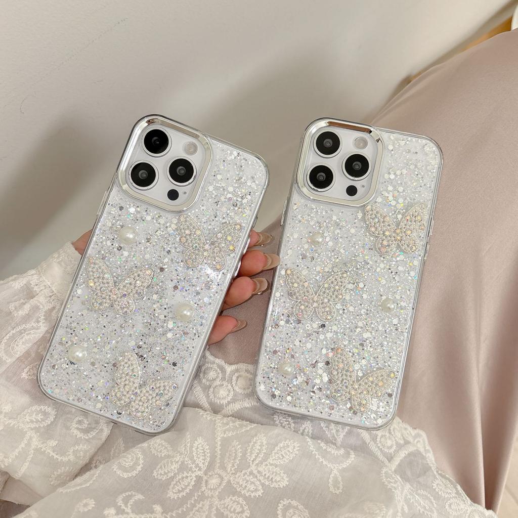 Suitable for IPhone16E Phone Cases, Starry Sky Resin, Apple 15promax, and 3D Pearl Butterfly 14