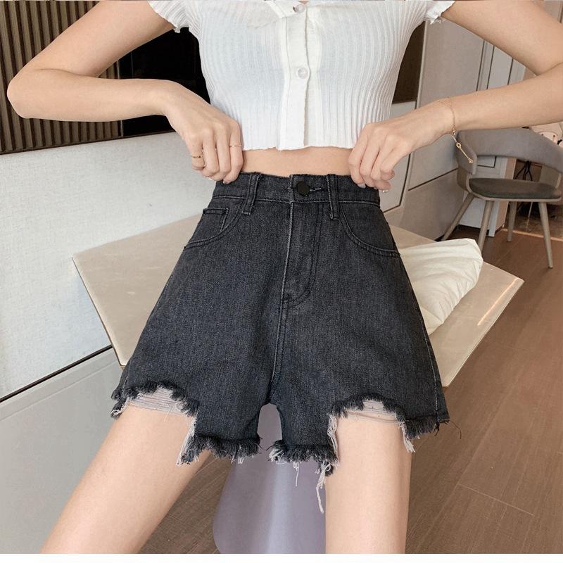 Summer Pants Classic and Minimalist Fashion Wild Hole Women Summer Loose Loose Thin Wide-legged Woolen Denim Shorts Individuality and Trendiness