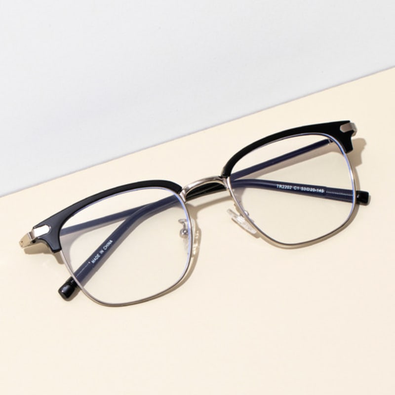 

RECLOW RECLOW TR B202 ЧЕРНЫЙ СЕРЕБРИСТЫЙ СТЕКЛО Блокирующие синий свет VER Очки FREE