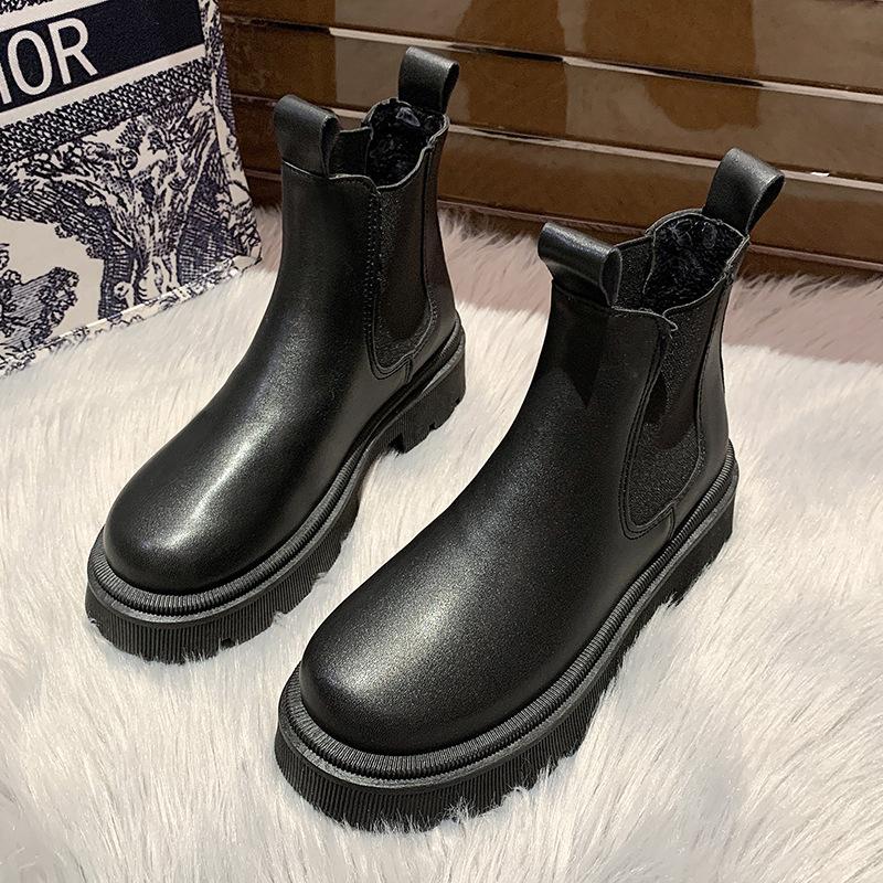 

Осенне-зимние женские ботильоны, модная теплая женская обувь на толстой подошве, короткая плюшевая обувь выше стопы 40 чёрный