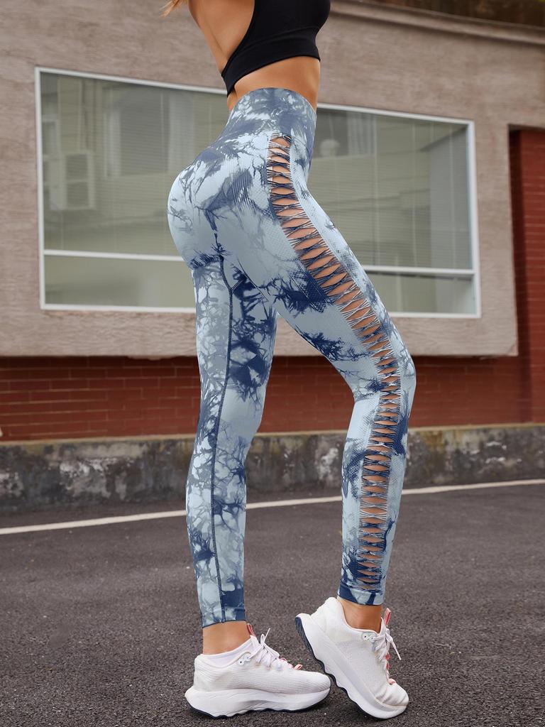 High Waist Hollow Out Yoga Pants – Seamless, Breathable Peach Lift Leggings for Women