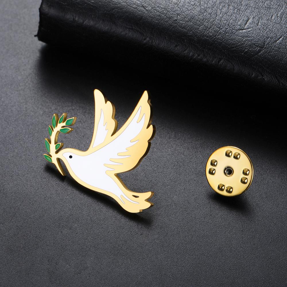 Dawapara Dove of Peace Brooch Animal Bird Dove with Olive Enamel Pin Stainless Steel Accessories for Men Women